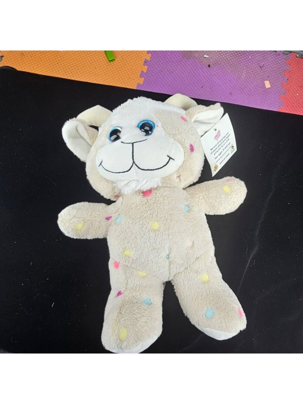 Sugar Loaf Beige Polka Dot Goat Plush Toy With Blue Glitter Eyes 2019